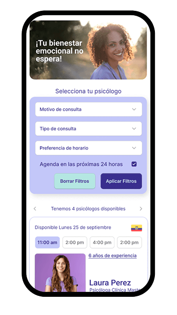 Pantalla de seleccion de sicólogo
